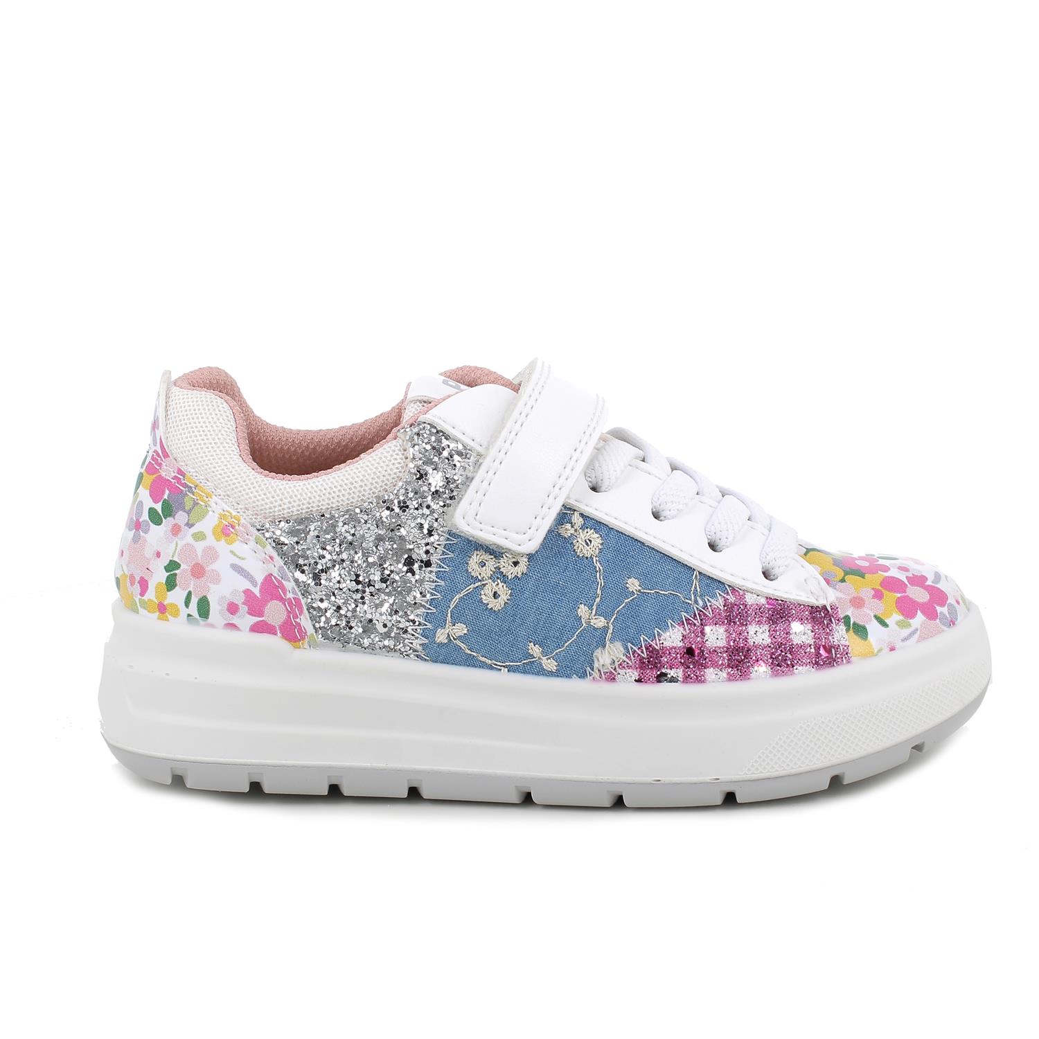 Sneakers da bambina bianco e fuxia con strap