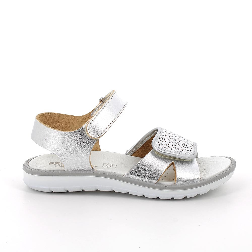 Кожаные сандалии для девочек,серебряный