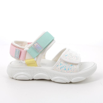 Sandale pour fille blanc et turquoise avec velcro Sandale pour fille blanc et turquoise avec velcro