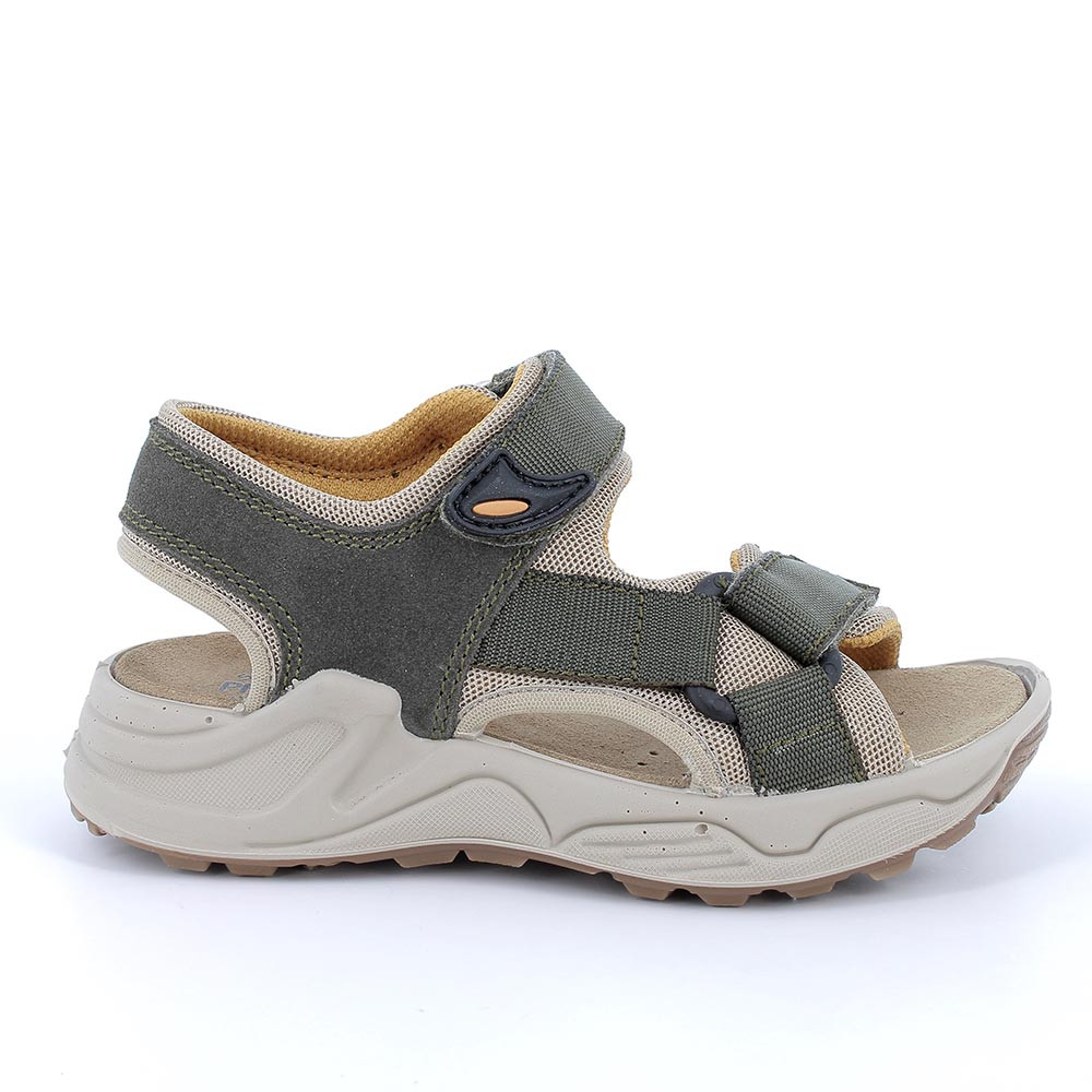 Sandale pour garçon beige et vert avec velcro