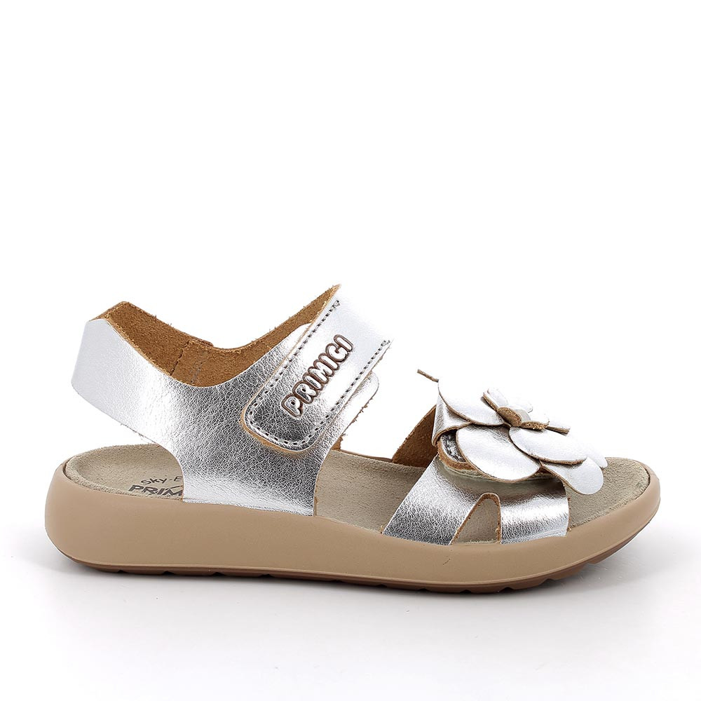 Кожаные сандалии для девочек,серебряный