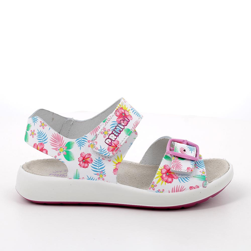 Sandali da bambina bianco e fuxia con strap