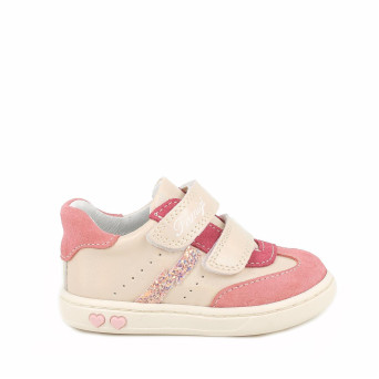 Deportivo para niña beige y rosa con velcro Deportivo para niña beige y rosa con velcro