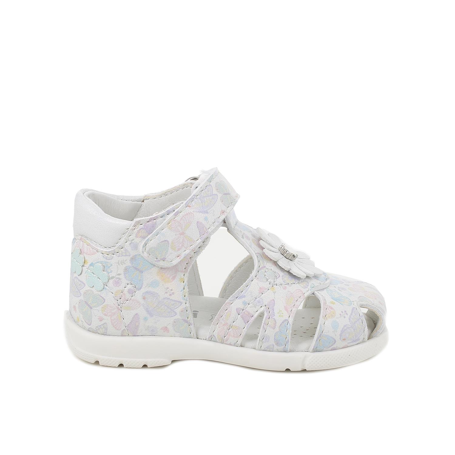 Sandalia para niña blanco y turquesa con velcro