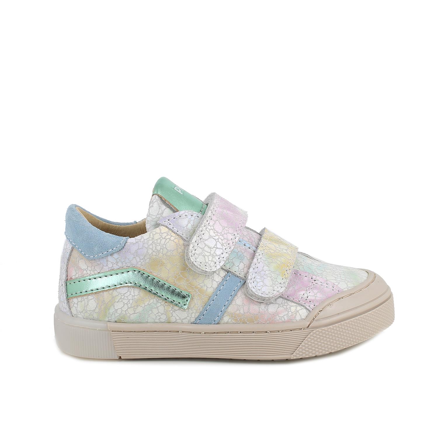 Sneaker pour fille beige et rose avec velcro