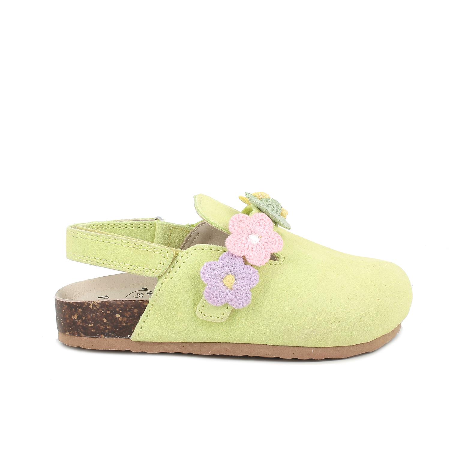 Sandalia para niña verde y amarillo con velcro