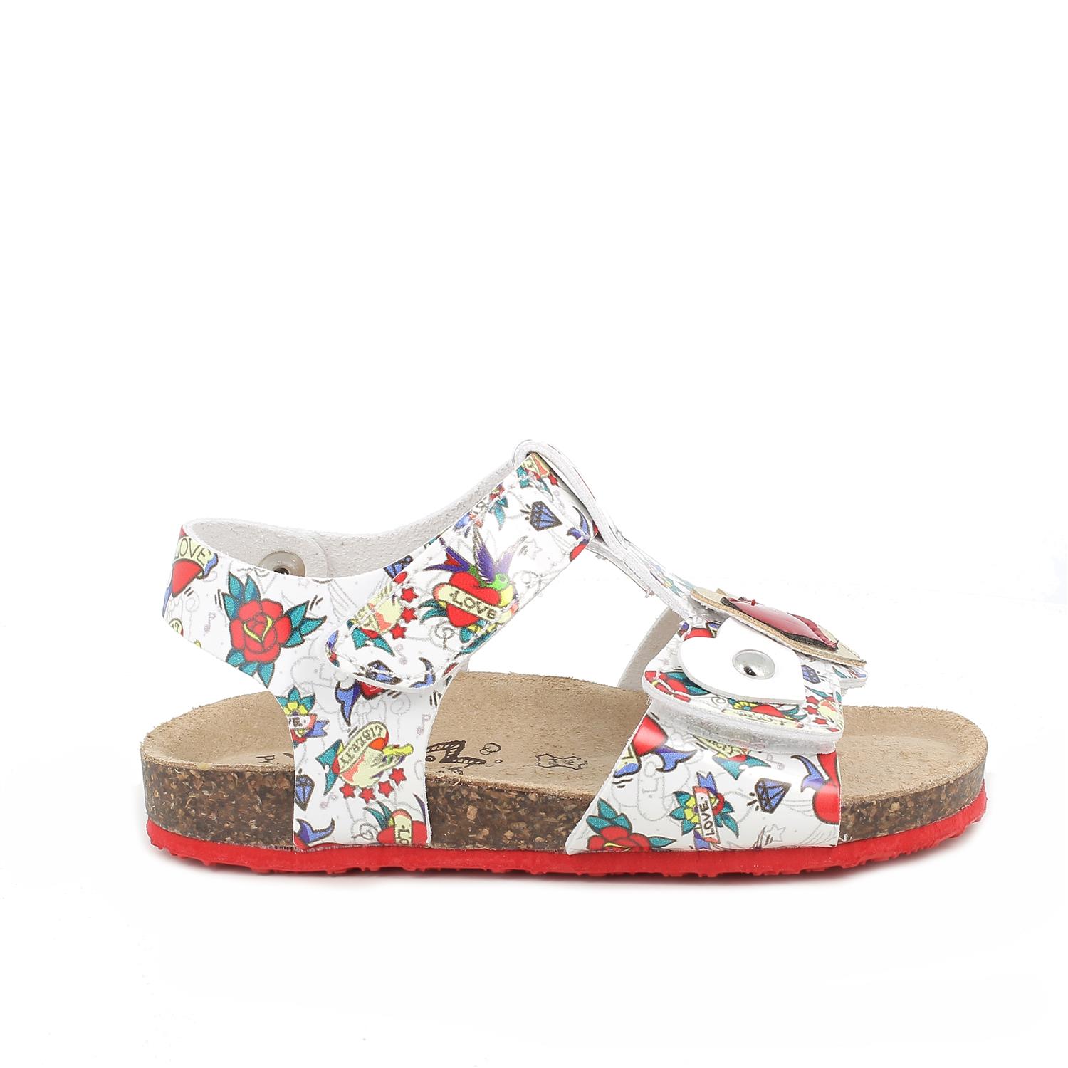 Sandals for girls white and red with velcro