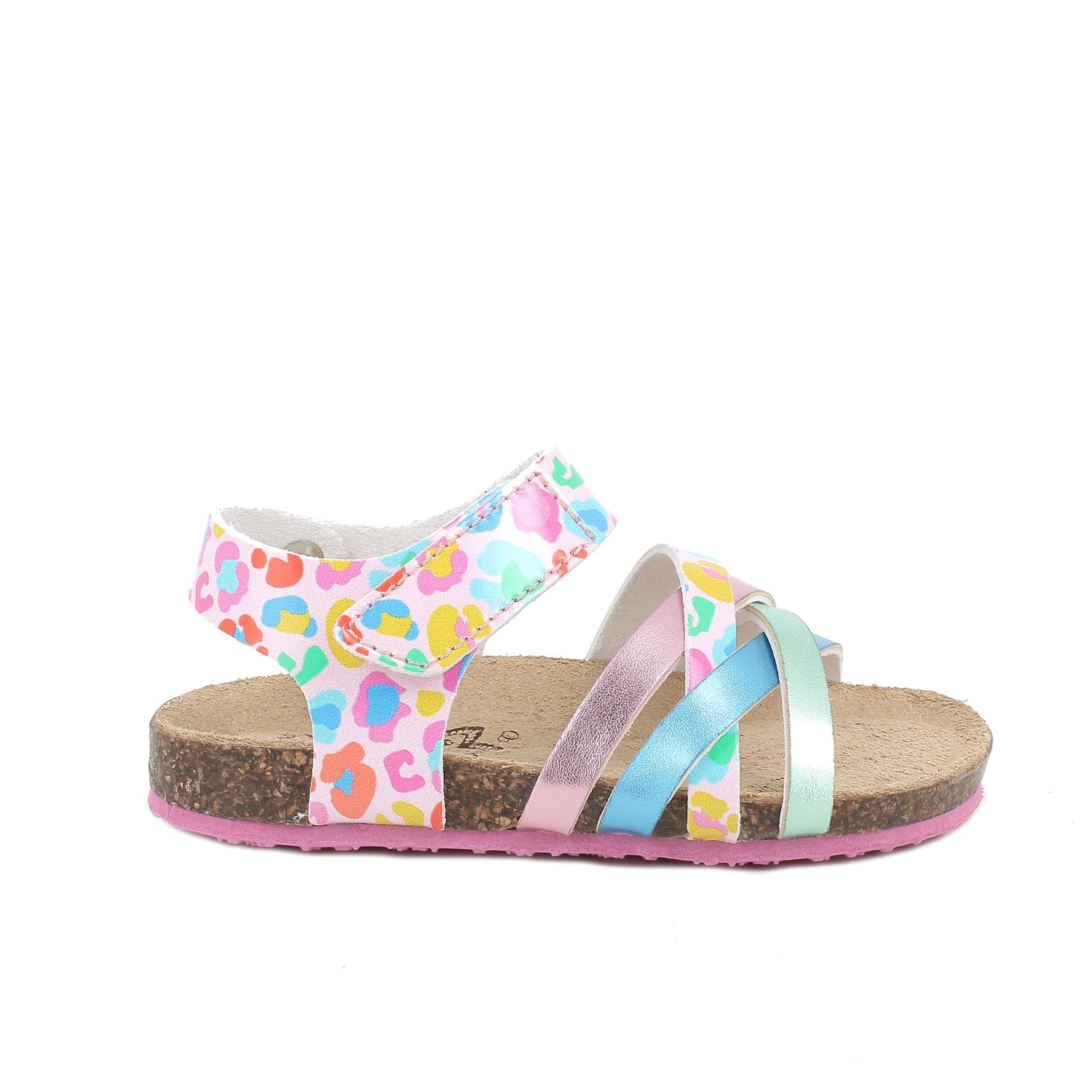 Sandali da bambina rosa e turchese con strap