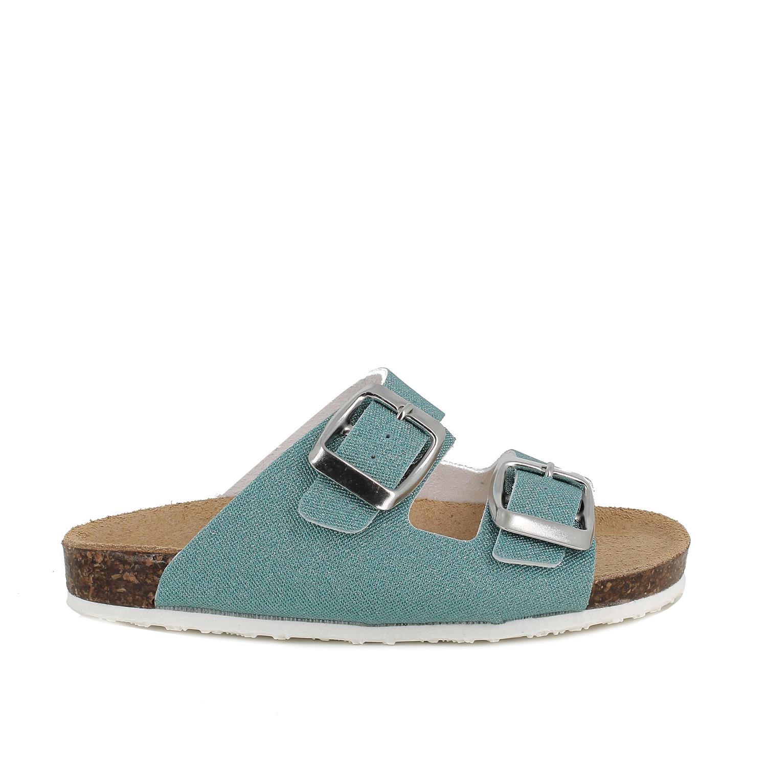 Sandals for girls green with buckle