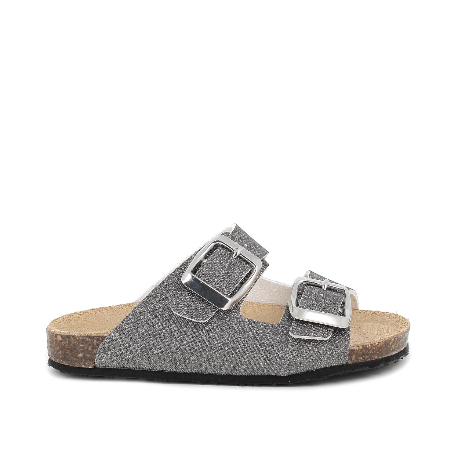 Sandals for girls black and silver with buckle