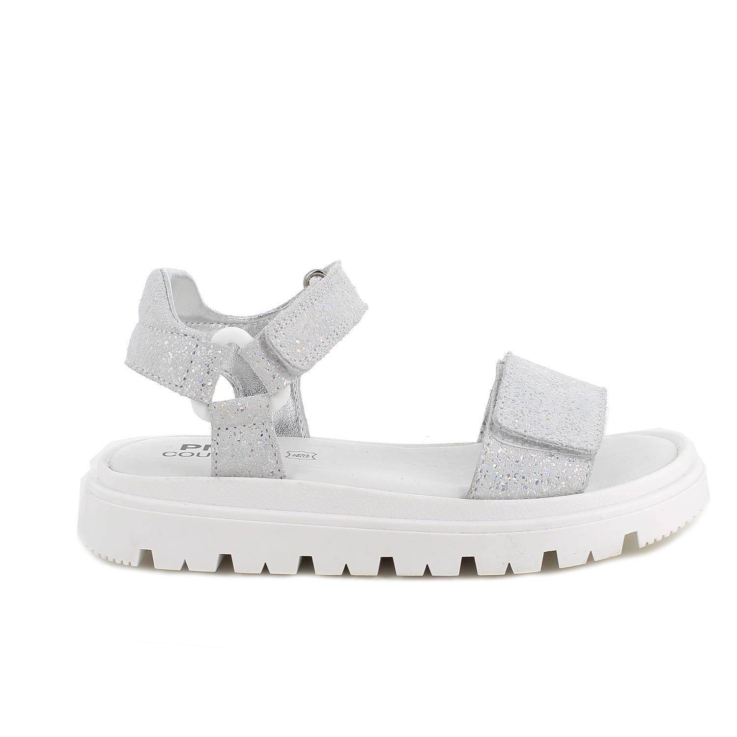 Кожаные сандалии для девочек,белый с глиттером