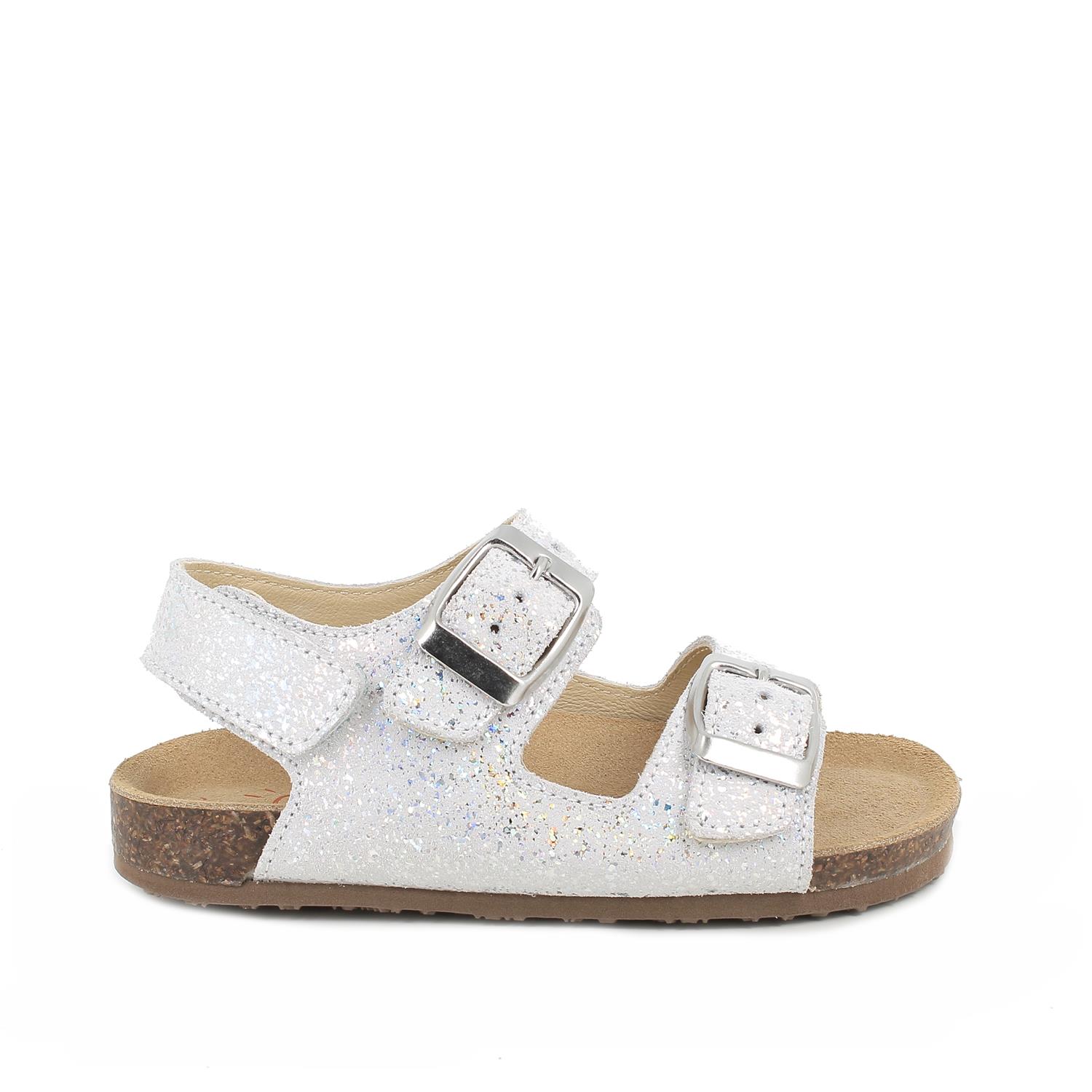 Кожаные сандалии для девочек,белый с глиттером