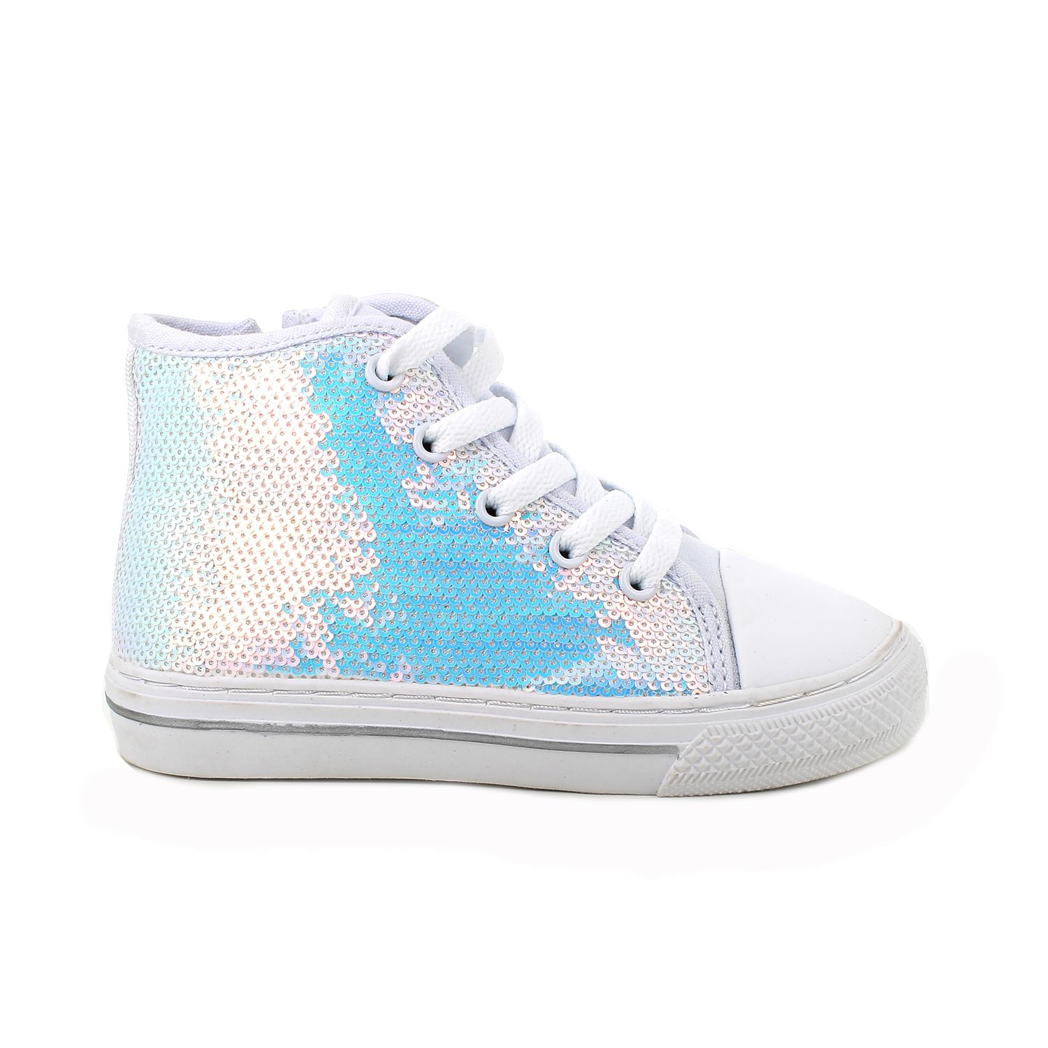 Deportivo para niña plata y blanco con cremallera