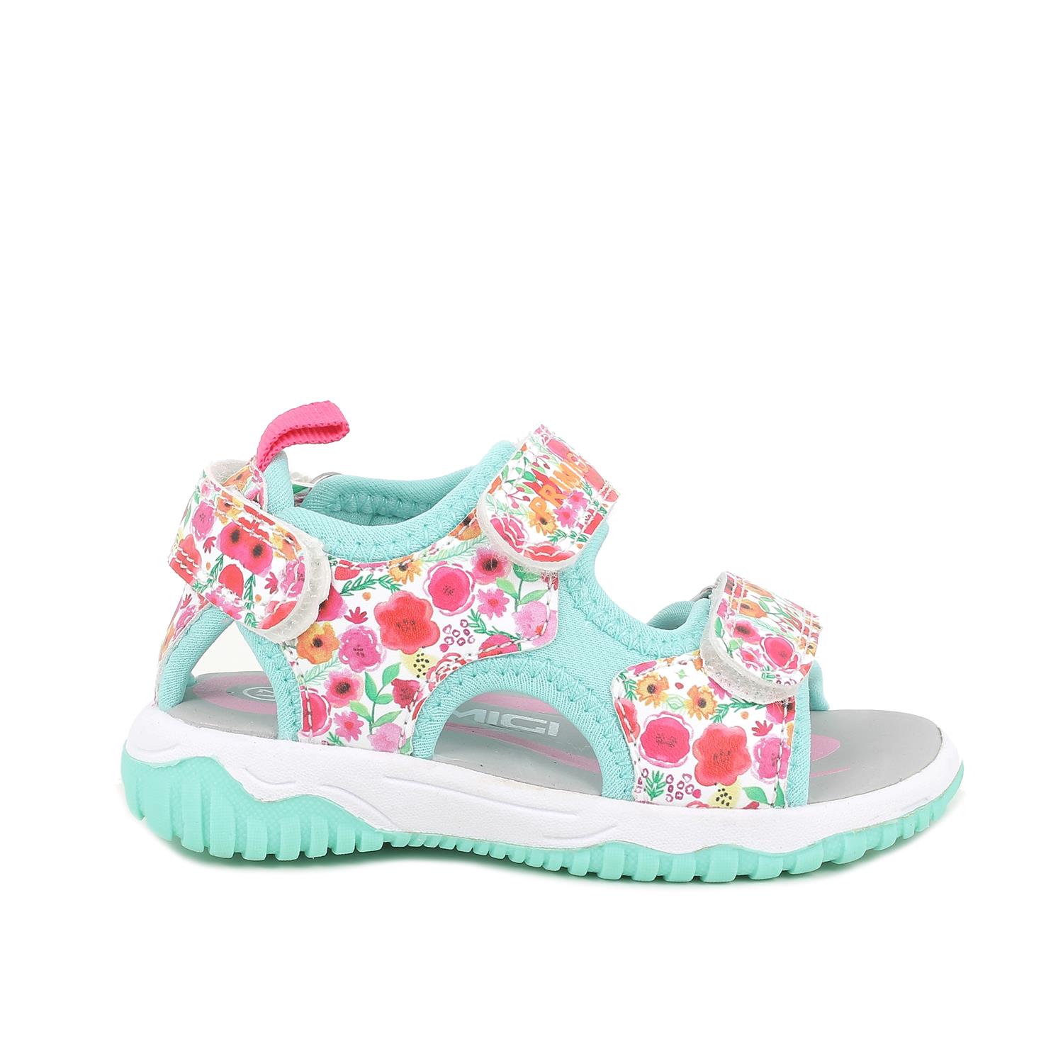 Sandals for girls turquoise and red with velcro