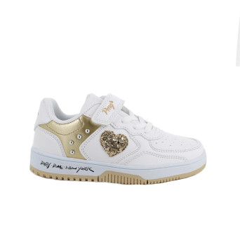Deportivo para niña blanco y platino con velcro Deportivo para niña blanco y platino con velcro
