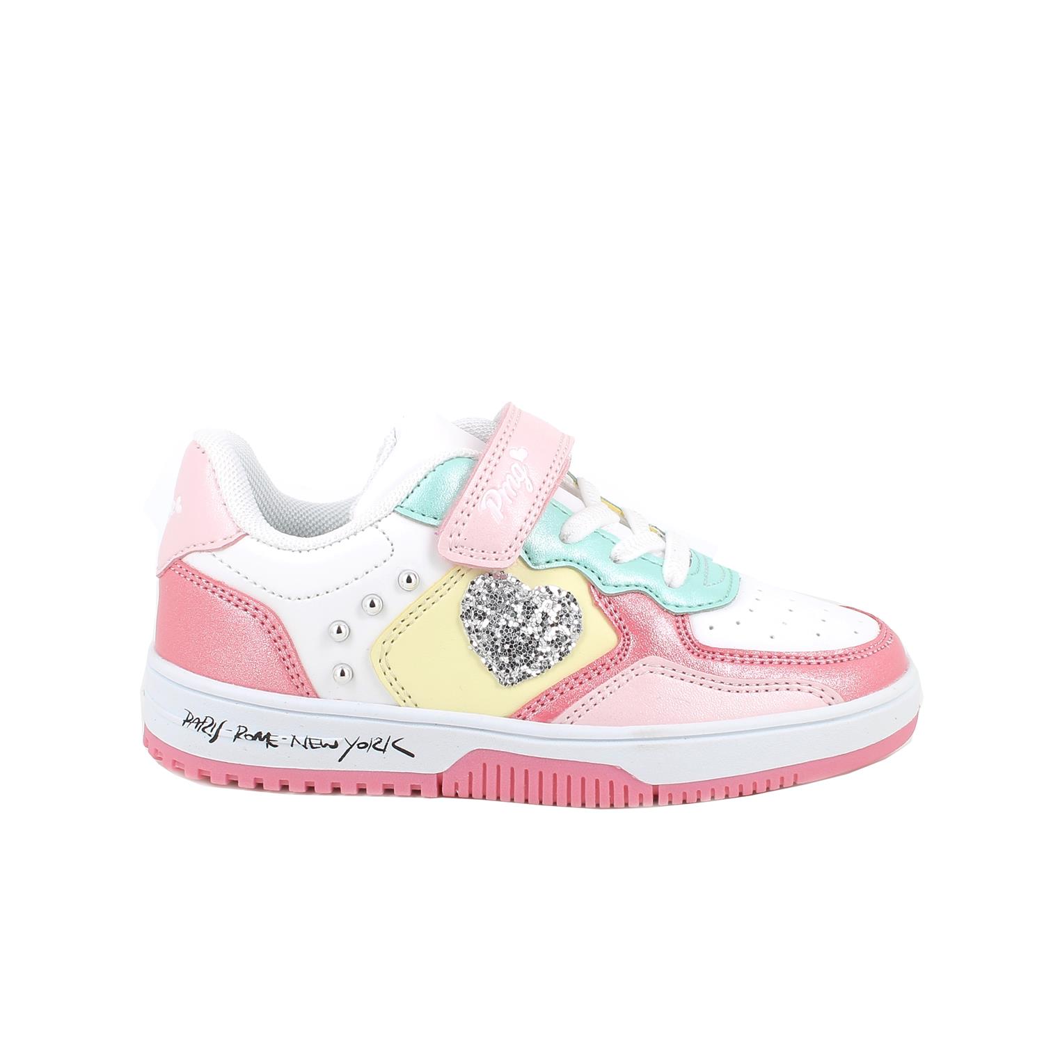 Sneakers for girls fuchsia and white with velcro