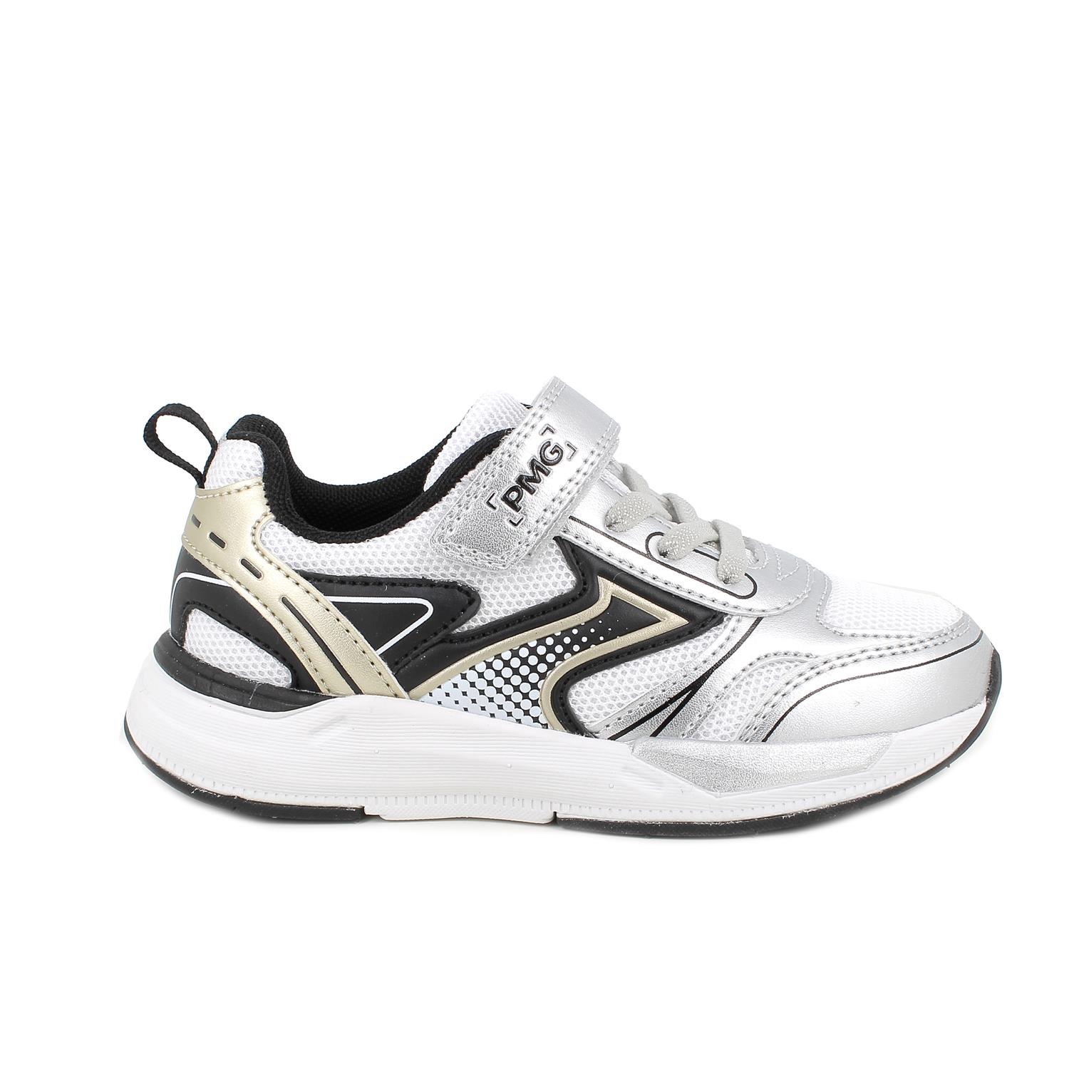 Sneakers for girls silver and black with velcro