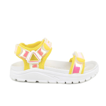 Sandale pour fille orange et jaune avec velcro Sandale pour fille orange et jaune avec velcro