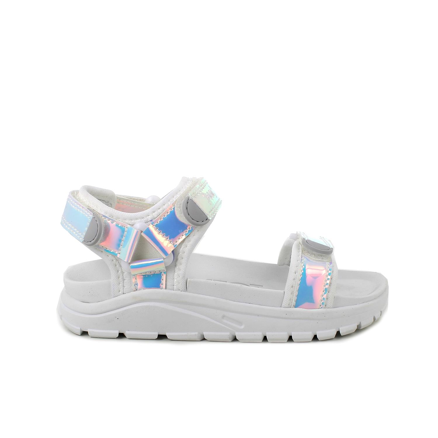 Sandalia para niña plata y blanco con velcro