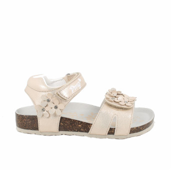 Sandalia para niña platino y beige con velcro Sandalia para niña platino y beige con velcro