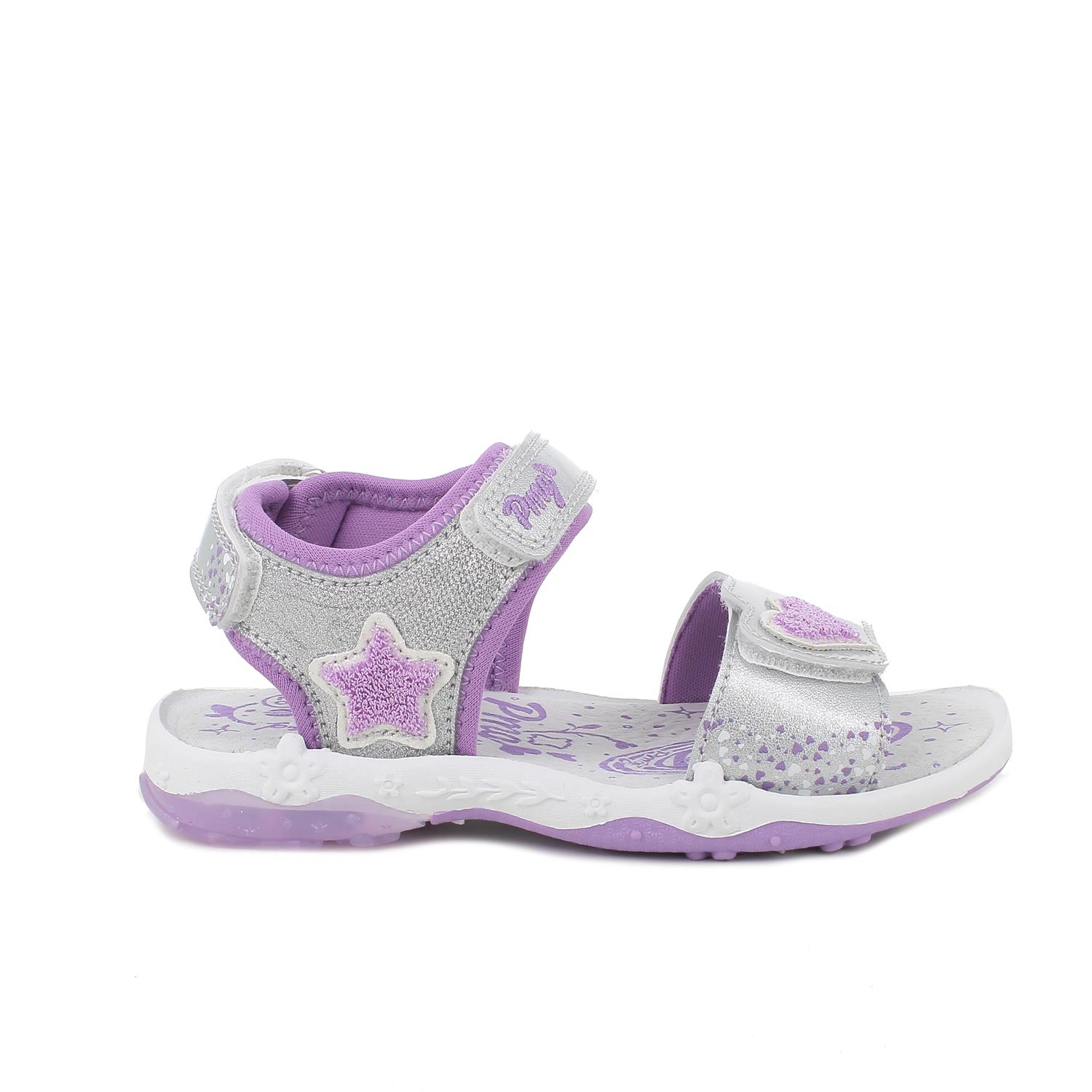Sandale pour fille argent et violet avec velcro