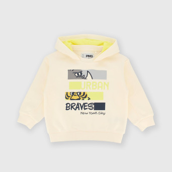 Maglia con cappuccio in felpa da bambino beige Maglia con cappuccio in felpa da bambino beige