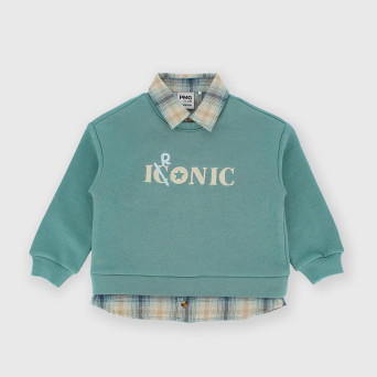 Camiseta con cremallera de felpa para niño verde Camiseta con cremallera de felpa para niño verde