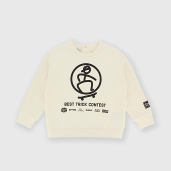 Camiseta con cuello redondo de felpa para niño blanco Camiseta con cuello redondo de felpa para niño blanco