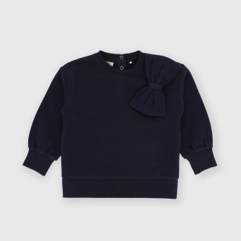 Camiseta con cuello redondo de felpa para niña azul Camiseta con cuello redondo de felpa para niña azul