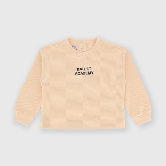 Camiseta con cuello redondo de felpa para niña beige Camiseta con cuello redondo de felpa para niña beige