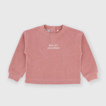 Camiseta con cuello redondo de felpa para niña rosa Camiseta con cuello redondo de felpa para niña rosa