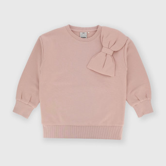 Camiseta con cuello redondo de felpa para niña rosa Camiseta con cuello redondo de felpa para niña rosa