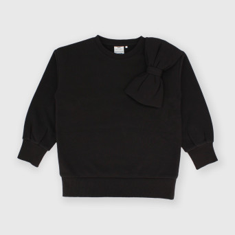 Camiseta con cuello redondo de felpa para niña negro Camiseta con cuello redondo de felpa para niña negro