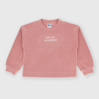 Camiseta con cuello redondo de felpa para niña rosa Camiseta con cuello redondo de felpa para niña rosa