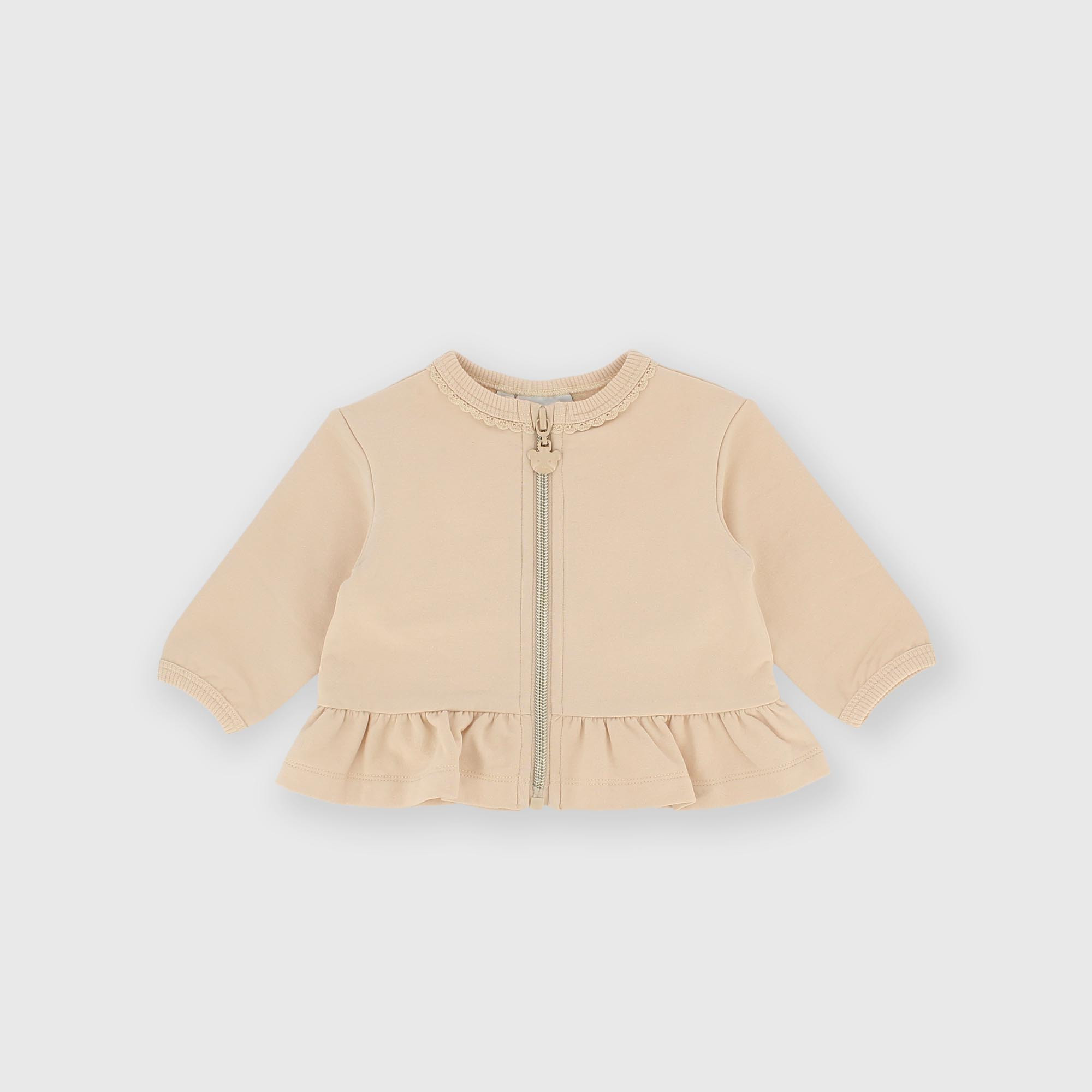 Maglia&#x20;con&#x20;zip&#x20;in&#x20;felpa&#x20;da&#x20;bambina&#x20;beige