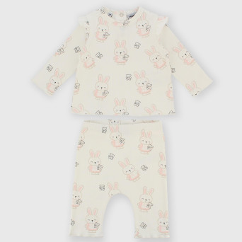 Set coordinato in costina da bambina bianco Set coordinato in costina da bambina bianco