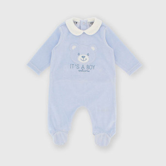 Jungen Strampler in Chenille Himmelblau Jungen Strampler in Chenille Himmelblau