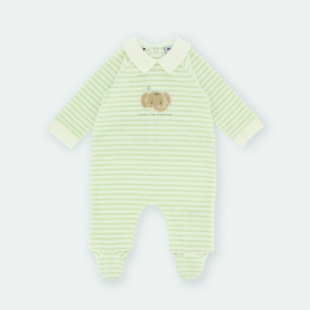 Jungen Strampler in Chenille Gruen Jungen Strampler in Chenille Gruen