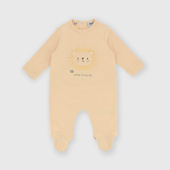 Jungen Strampler in Interlock Baumwolle Beige Jungen Strampler in Interlock Baumwolle Beige