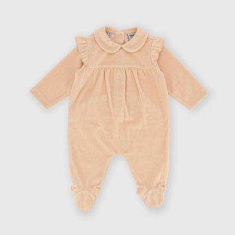 Tutina in ciniglia da bambina beige Tutina in ciniglia da bambina beige
