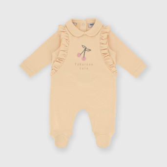 Tutina in cotone interlock da bambina beige Tutina in cotone interlock da bambina beige