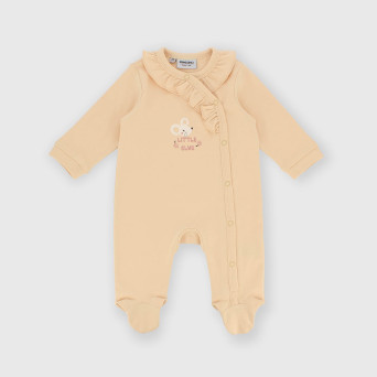 Tutina in cotone interlock da bambina beige Tutina in cotone interlock da bambina beige
