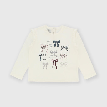 Maglietta maniche lunghe in jersey da bambina bianco Maglietta maniche lunghe in jersey da bambina bianco