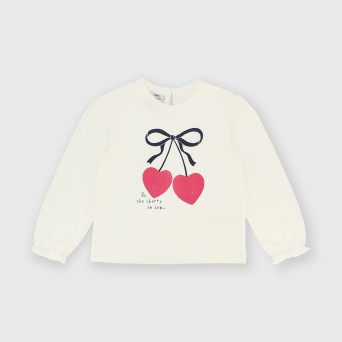 Maglietta maniche lunghe in jersey da bambina bianco Maglietta maniche lunghe in jersey da bambina bianco