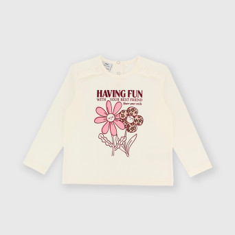 Maglietta maniche lunghe in jersey da bambina bianco Maglietta maniche lunghe in jersey da bambina bianco