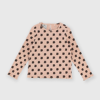 Maglietta maniche lunghe in costina da bambina rosa Maglietta maniche lunghe in costina da bambina rosa