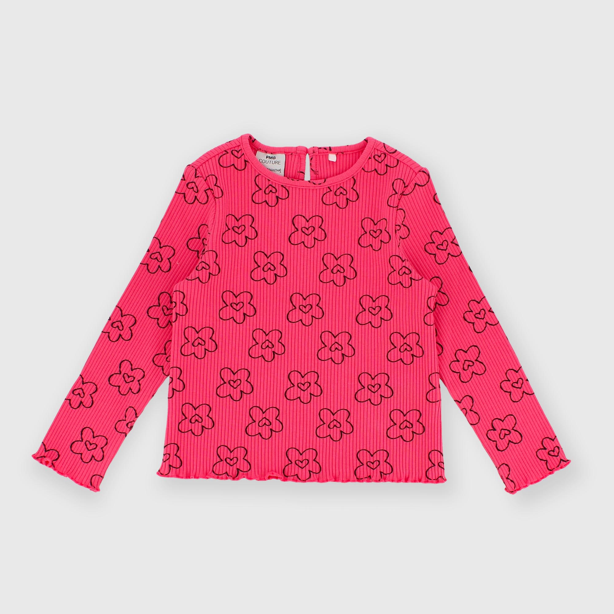 Maglietta&#x20;maniche&#x20;lunghe&#x20;in&#x20;costina&#x20;da&#x20;bambina&#x20;rosa