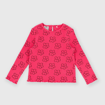 Maglietta maniche lunghe in costina da bambina rosa Maglietta maniche lunghe in costina da bambina rosa