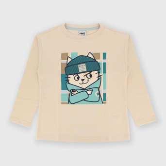 Maglietta maniche lunghe in jersey da bambino beige Maglietta maniche lunghe in jersey da bambino beige