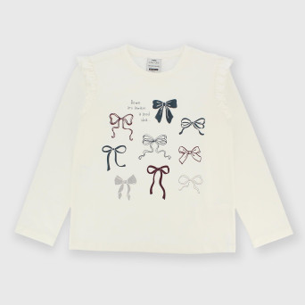 Maglietta maniche lunghe in jersey da bambina bianco Maglietta maniche lunghe in jersey da bambina bianco